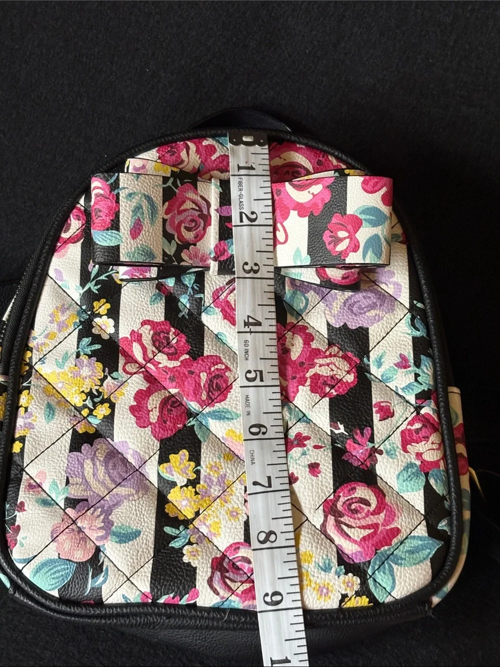 Betsey Johnson Black & White Striped with Floral Mini Backpack with Bow LIKE NEW